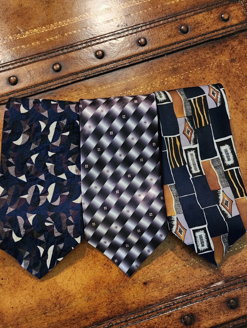 3pc Men’s Tie Lot Henry Grethel Fanstyle Paris Silk Polyester Geometric